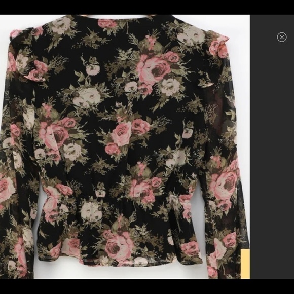 Nwt Lulu's Small Boho Black Floral Ruffled Long Sleeve Top - Picture 13 of 13